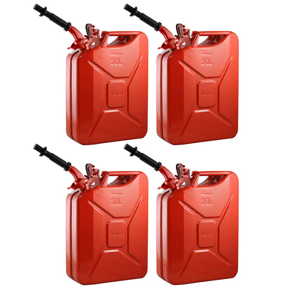 WAVIAN 5 GALLON 20 LITER AUTHENTIC JERRY CAN RED STEEL GAS FUEL CAN W/ LEAKPROOF SPOUT (4 PACK)