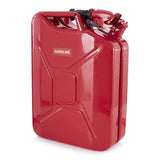 TWO WAVIAN 5 GALLON 20 LITER STEEL FUEL CAN, AUTHENTIC JERRY CAN w/ LEAKPROOF SPOUT - RED