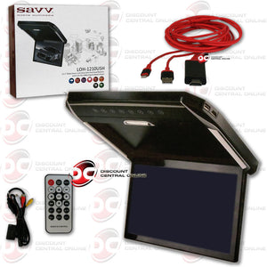 SAVV LOH-1210USH 12.1" WIDE SMART-LINK ULTRA-SLIM OVERHEAD MONITOR WITH FULL-HD 1080P DIGITAL MEDIA PLAYER + 6 FT HDMI LIGHTNING CABLE FOR IPHONE/IPAD/IPOD WITH MAX 1080p HDTV CAPABILITY (RED)