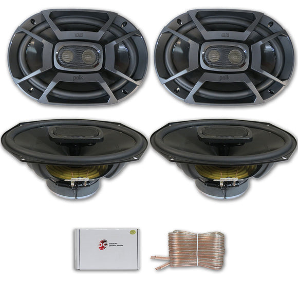 Polk Audio db Series 6x9 3-Way Car Audio Boat Motorcycle Marine UTV Audio Coaxial Speakers (2 Pairs) with DiscountCentralOnline 25ft Speakers Wire