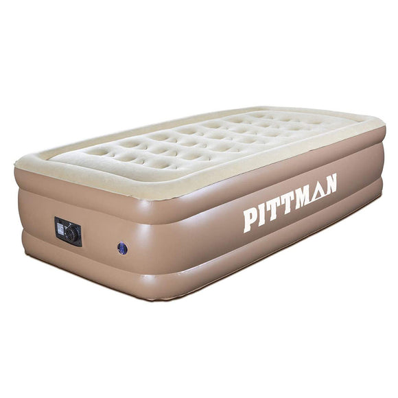 Pittman Outdoors Twin Comfort Double High Air Bed Mattress w/ Built-in Air Pump