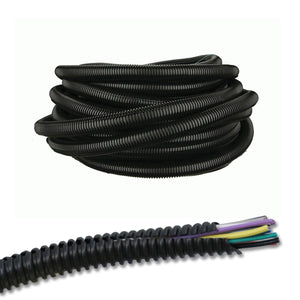 High Quality 3/8" Split Loom Wire Tubing 100 Feet in Black Ribbed Design - SLT38