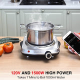 Sunavo Hot Plate Electric Single Burner, 6 Temp Level Controls 1500W - Silver