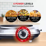Sunavo Hot Plate Electric Single Burner, 6 Temp Level Controls 1500W - Silver