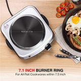 Sunavo Hot Plate Electric Single Burner, 6 Temp Level Controls 1500W - Silver