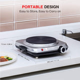 Sunavo Hot Plate Electric Single Burner, 6 Temp Level Controls 1500W - Silver