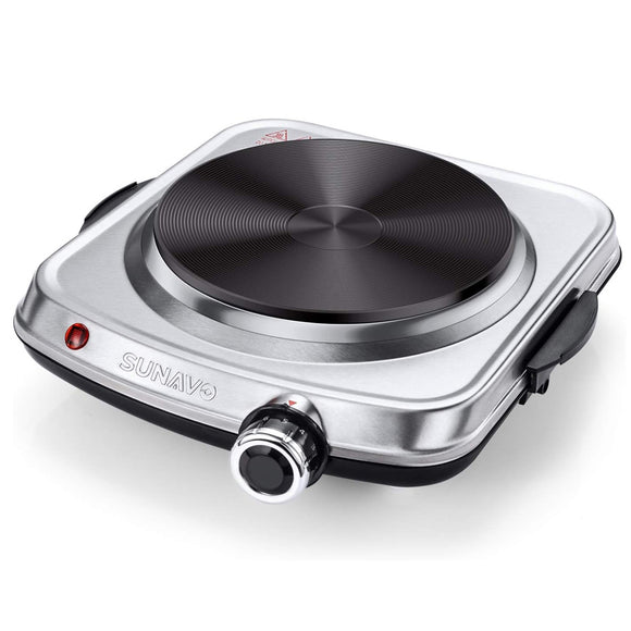 Sunavo Hot Plate Electric Single Burner, 6 Temp Level Controls 1500W - Silver