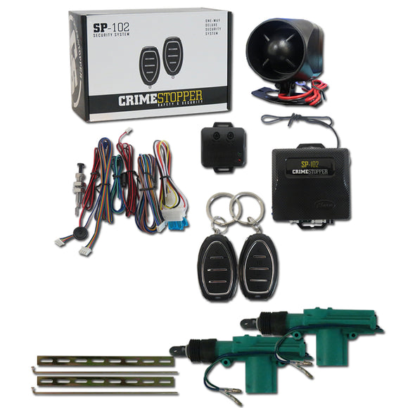 Crimestopper SP-102 One-way Car Alarm Security System With Keyless Entry Plus Pair Of 2-Wire Door Actuator