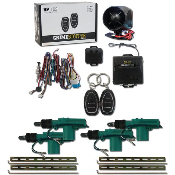Crimestopper SP-102 One-way Car Alarm Security System With Keyless Entry Plus 4x Car 2-Wire Door Actuator